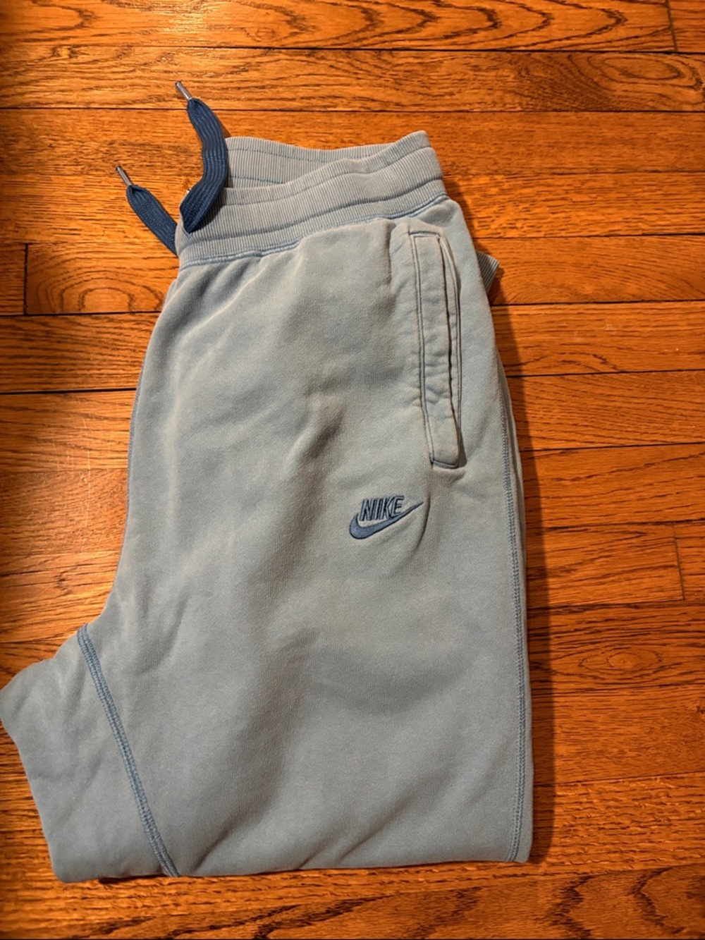 Nike Mens Light Blue Fleece Joggers with Navy Drawcord
